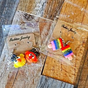 Set of 2 NEW Cute BERT & ERNIE and RAINBOW POPSICLE Earrings